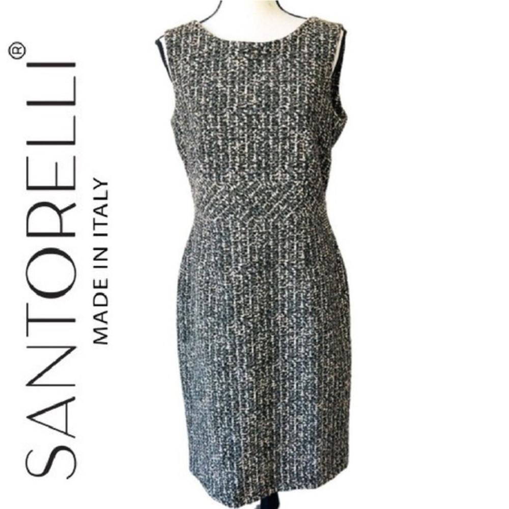 Santorelli gray knit tweed sleeveless knee length luna sheath dress size 8